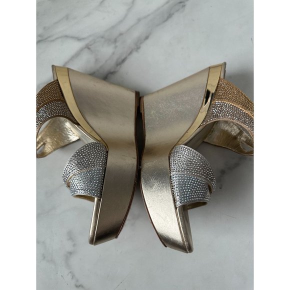 RENE CAOVILLA Gold Leather Swarovski Crystal Strass Platform Wedges Size 40 - Picture 8 of 10